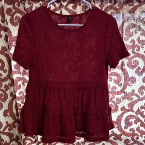 Vince Camuto Burgundy Lace Peplum Top